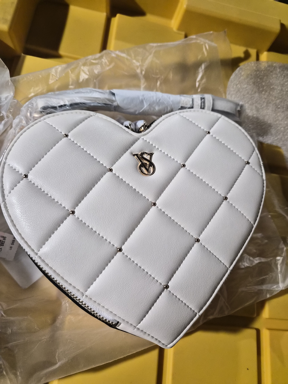 Victoria's Secret White Quilted Heart Mini Crossbody Bag